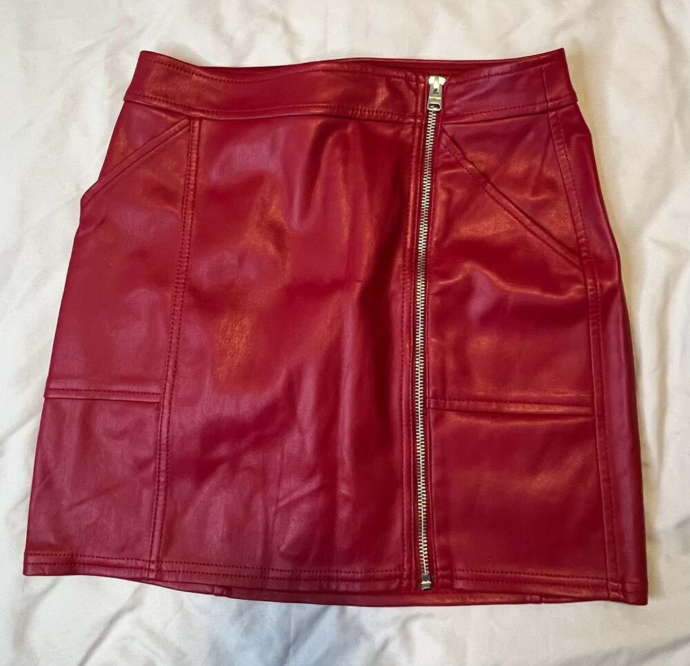 Express Burgundy Faux Leather Mini Skirt with Front Zipper